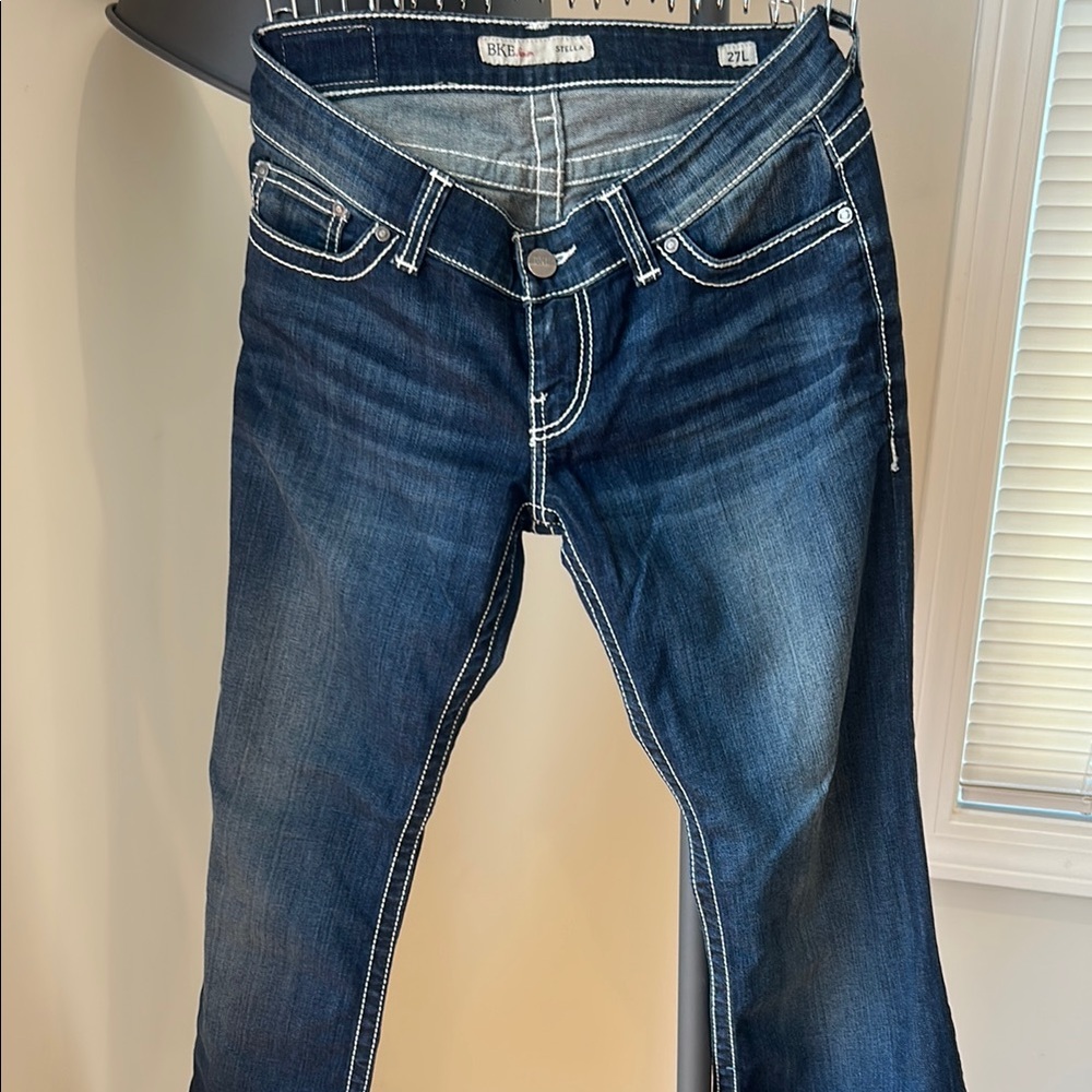 BKE Boot Cut Blue Jeans with Whiskering and Fading
